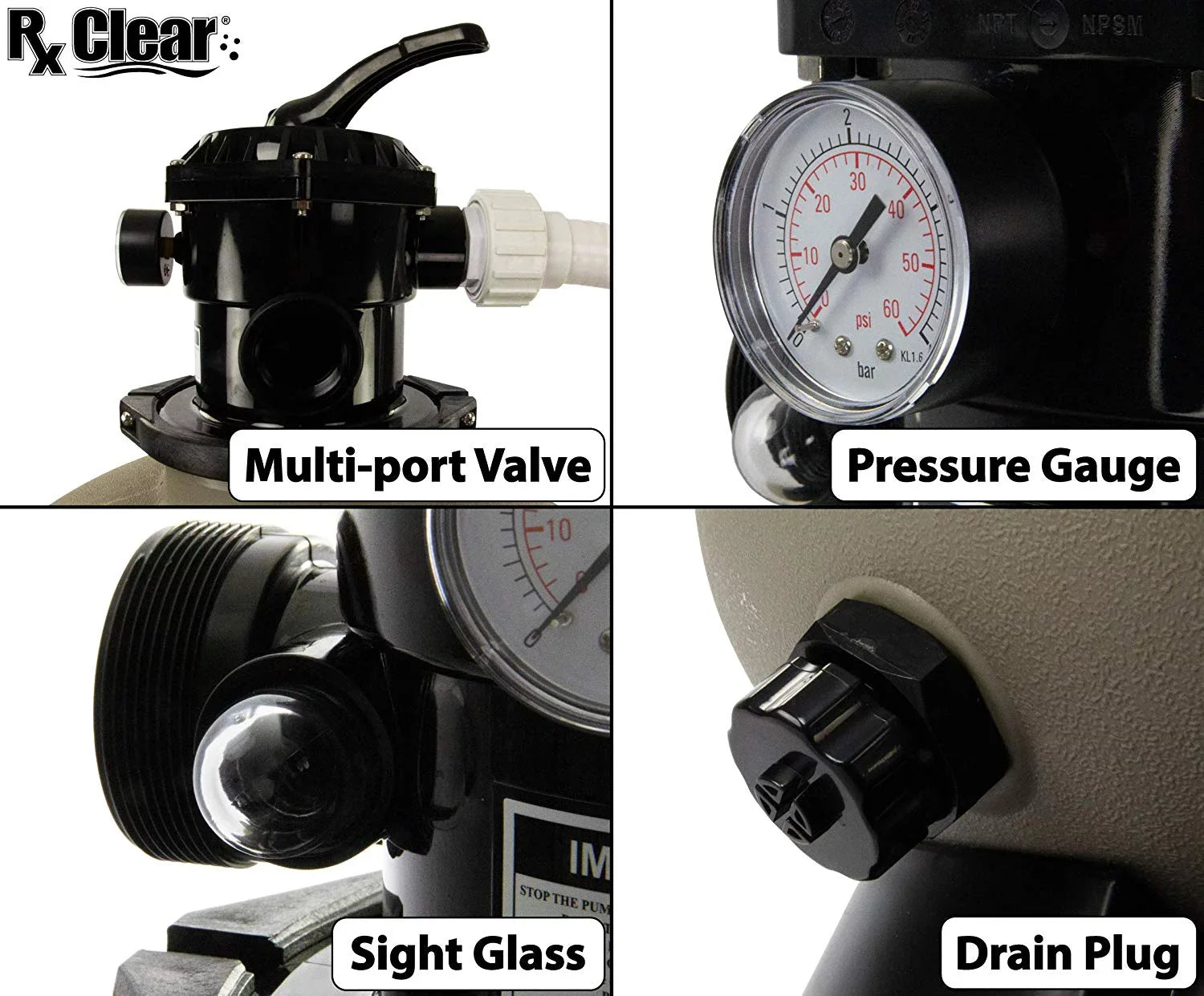 Force with Above-Ground Clear Pump Rx 1 Extreme Sand 19" Pool HP Radiant Filter