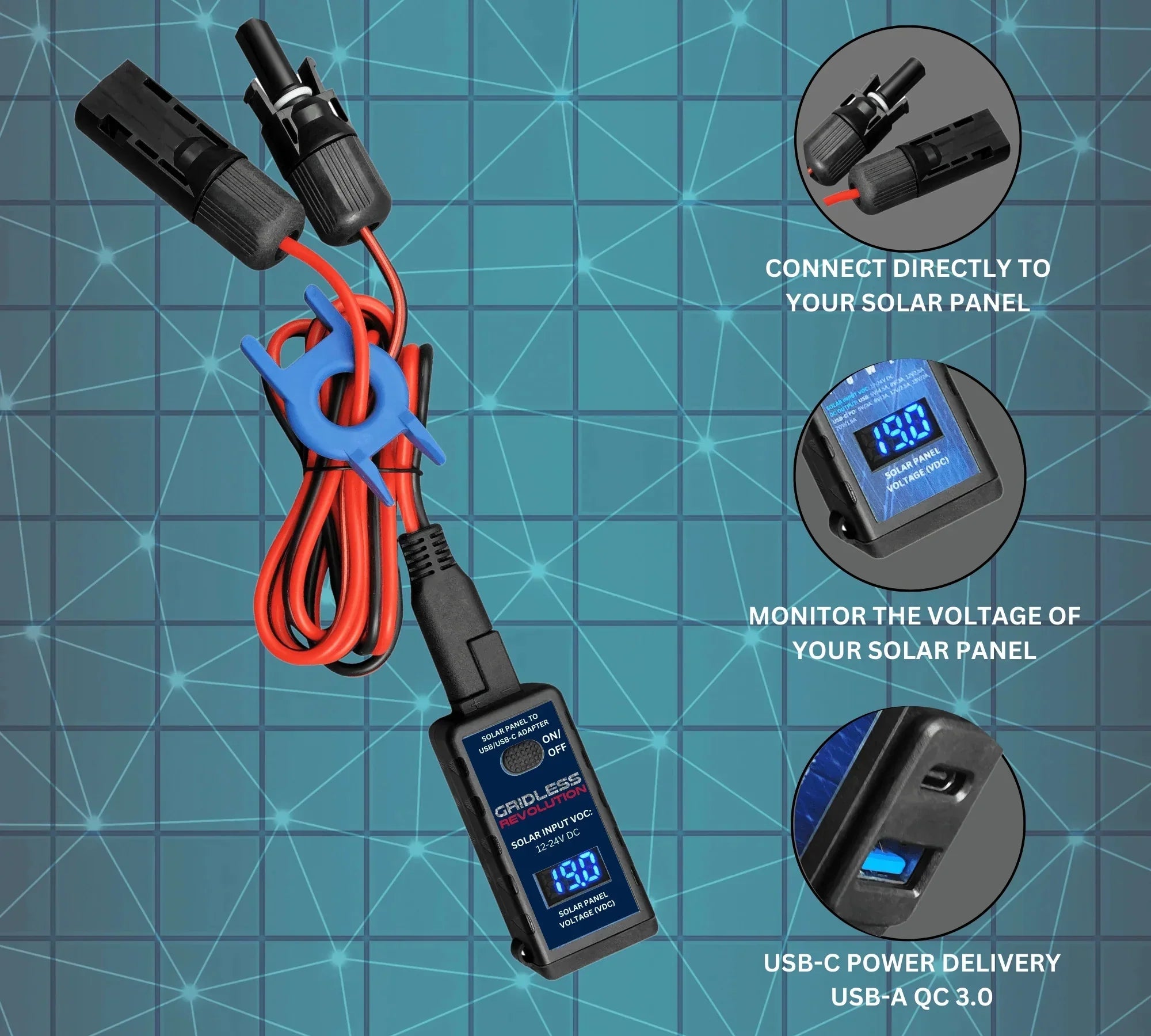 / Hiking USB-C Adapter Panel Controller Charge Backpacking OffGrid Camping Solar USB