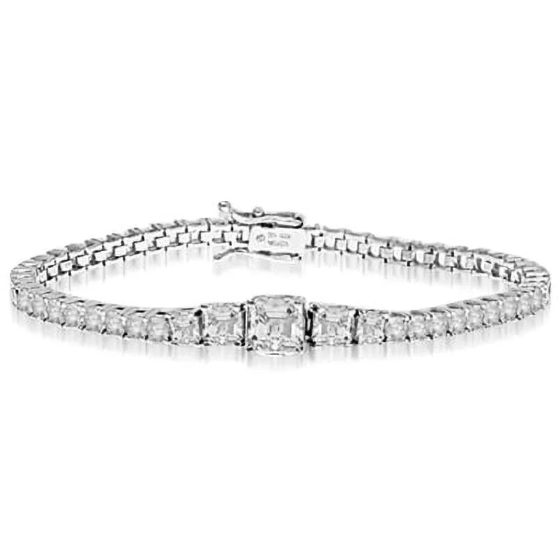 Designer in Set Essence set Prong Asscher 14K Bracelet with White Solid Diamond Cut by Gold Simulated Diamonds