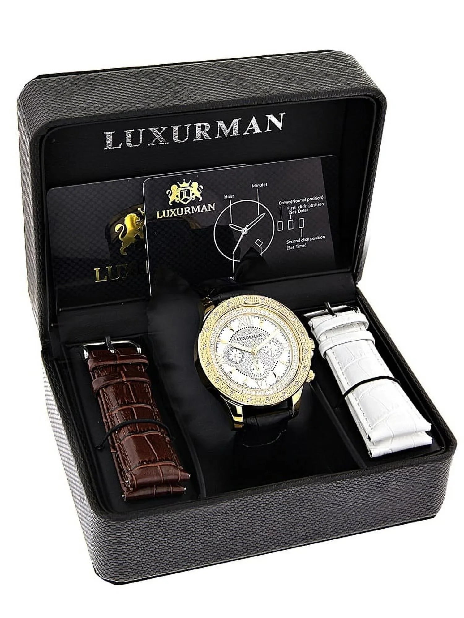 Two Men's Watch with Leather Straps Diamond Extra Black