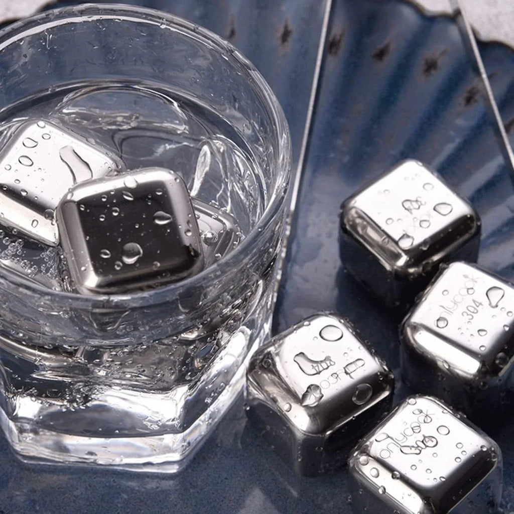 Drinks for Box, Set Stainless Steel of Ice Chilling Whiskey Cubes No Wine Metal 8pcs 4/6/8 : Chiller Cubes Vodka, Dilution (Size Scotch, Rocks Ice Waterless Whiskey Rum Stones, with Ice Reusable for