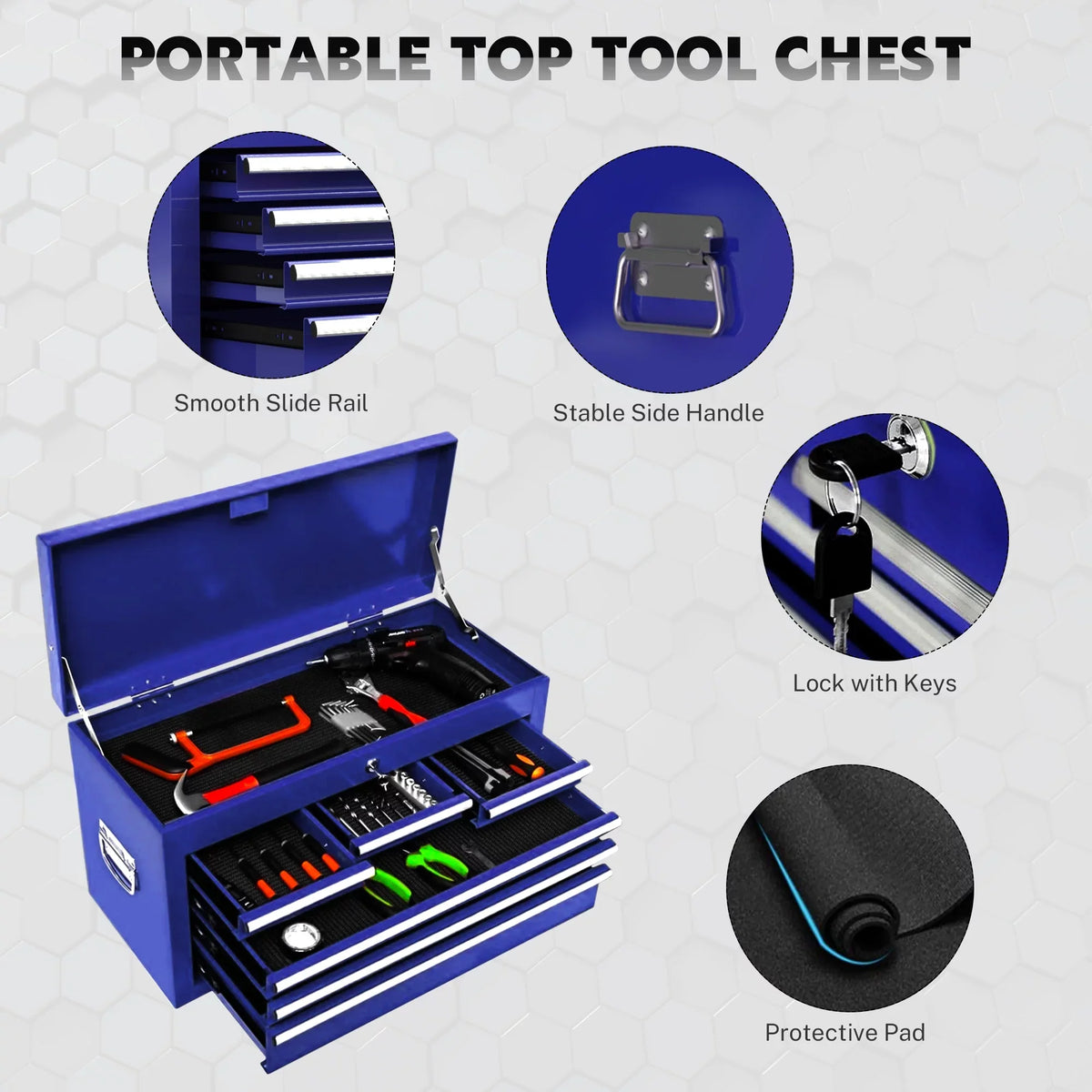 & 2-IN-1 On Hidden Blue Lockable Tool Wheels Cabinet Large Chest Sliding Tool with 8 Tool Drawers, Tool Double Box Organizer Rolling Box, with Drawers, Chest Drawers, Capacity with