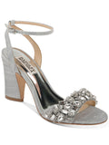 Buckle Rhinestone Toe Silver Block 7 Sandals Heel BADGLEY Shoes Womens Dress Strap Metallic MISCHKA Round Toe