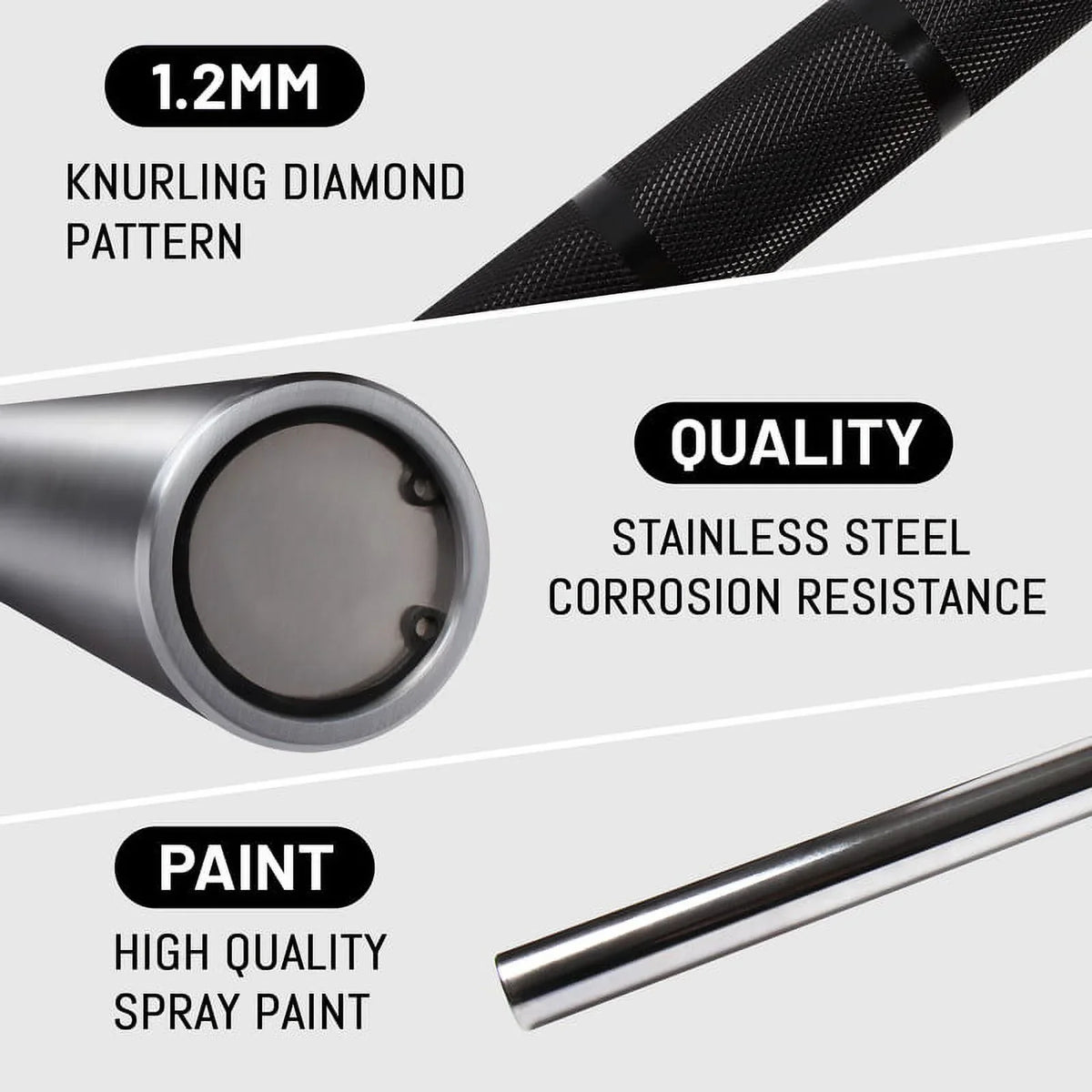 Chrome Black POUND Hard Weights Olympic Bar Barbell Barbells,1000 Chrome Solid Power Lifting Lifting