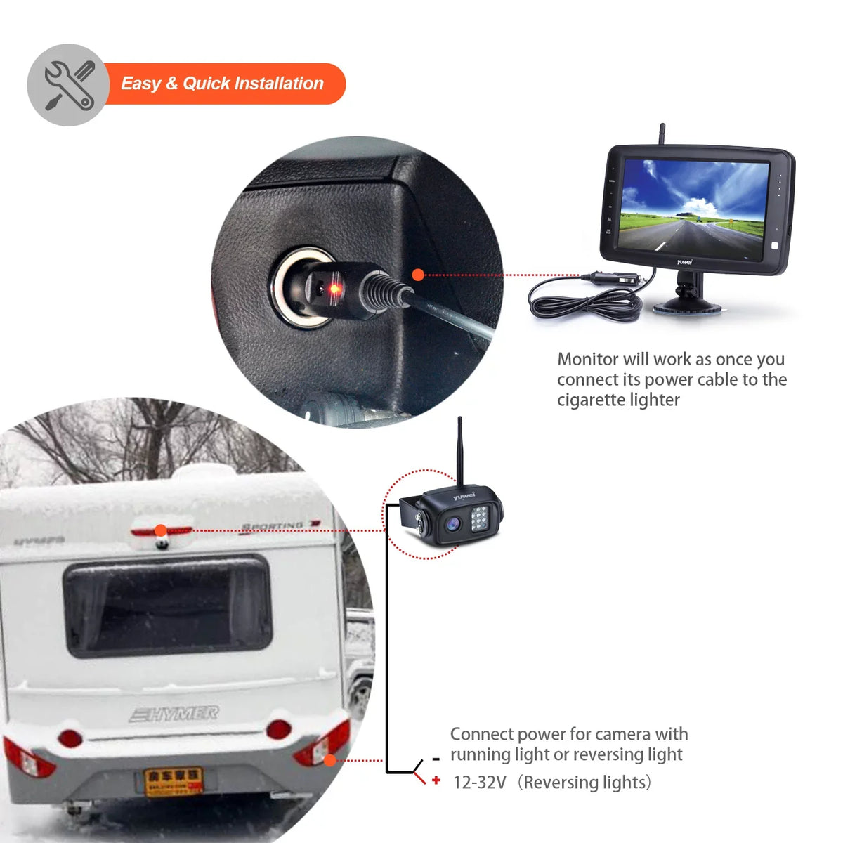 Parking Monitor Backup Split-View Safety Wireless with YW97111 Camera for Yuwei 7-inch Better