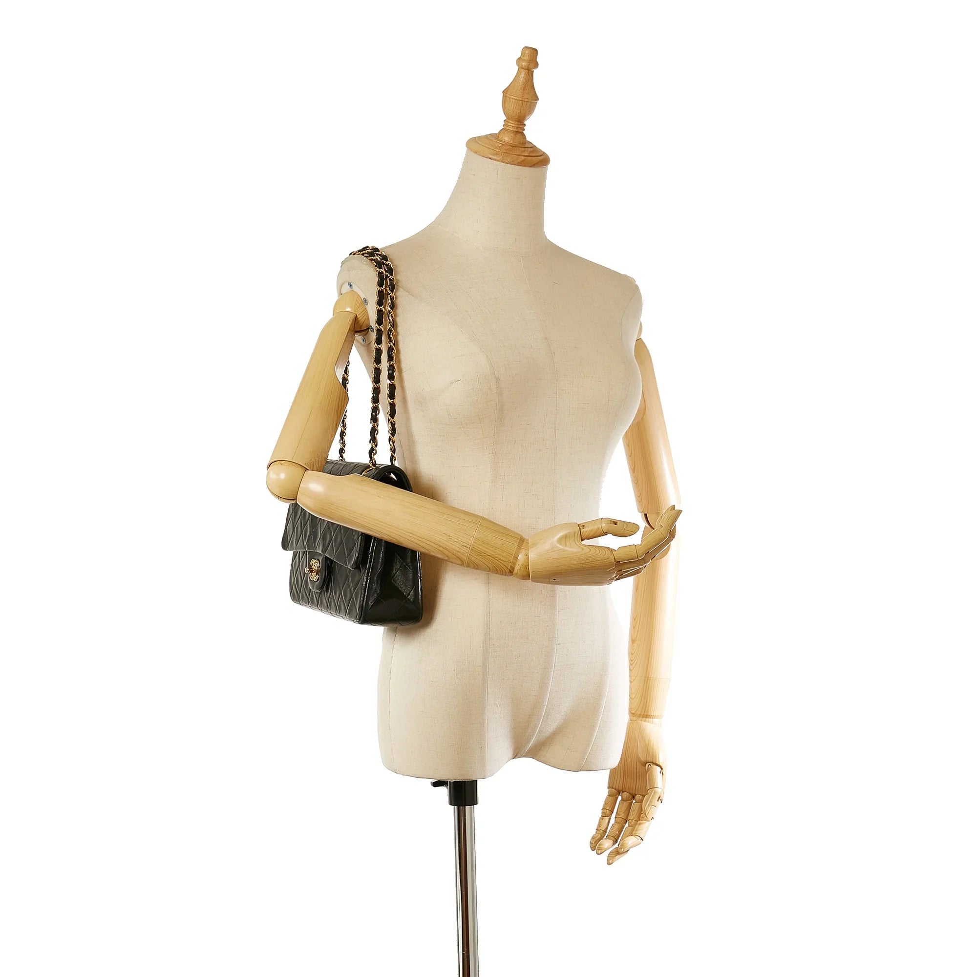 Classic Shoulder Lambskin Women Bag Pre-Owned (Good) Leather Double Black Small Bag Flap Chanel