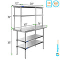 Prep Table Work With Kitchen Steel Combo Stainless Shelves Table Metal Two 14" x 30" Wide & 12" | | Double Overshelf Shelving Tier