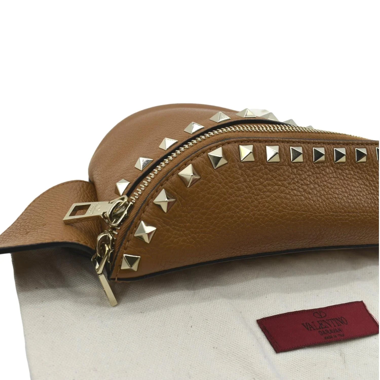 Camel Leather VALENTINO Bag Spike Pre-Loved Belt