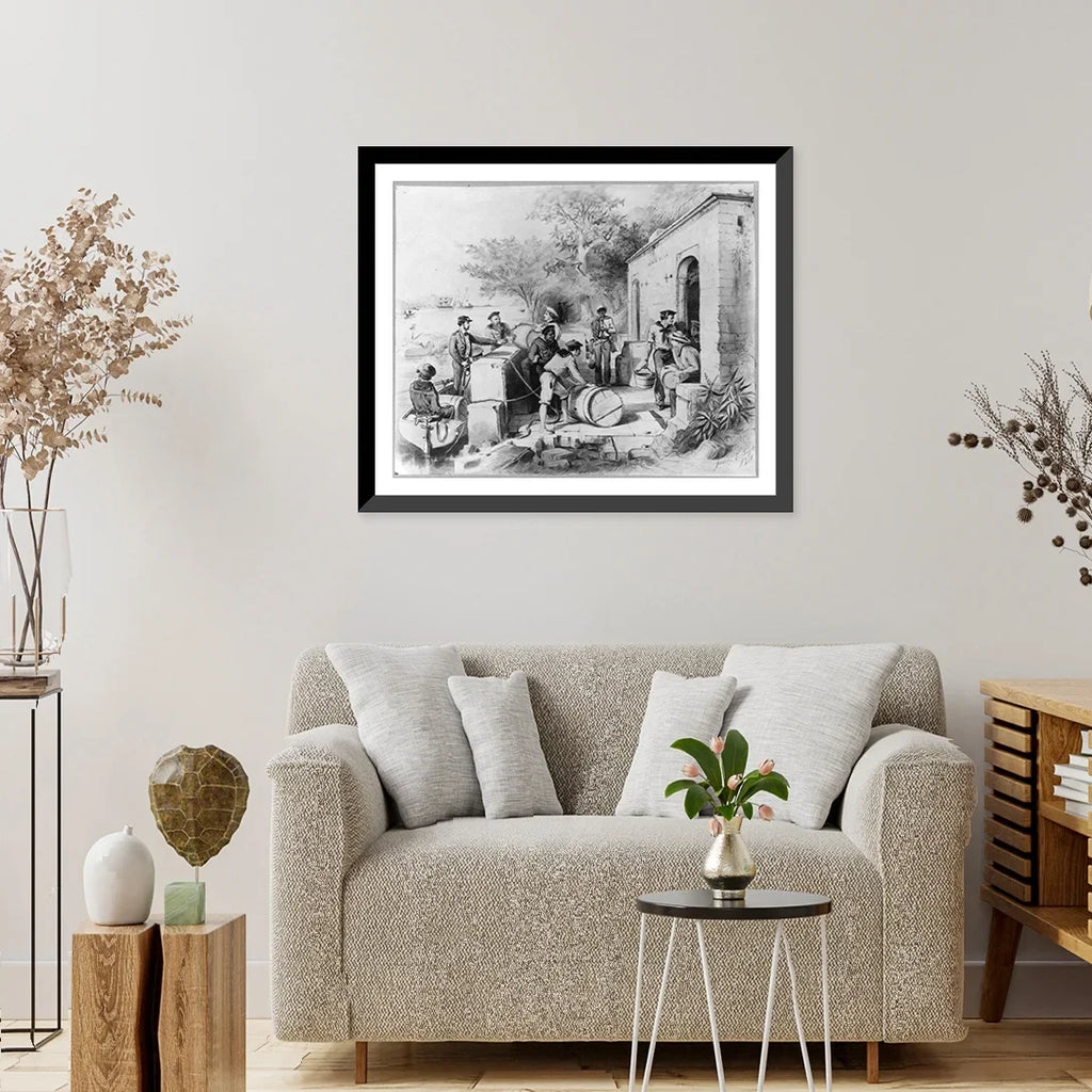 on River,. Republic, The Ozania [Dominican Seamen fresh Framed Diago 1871]: Columbus with 21-7/8" Print, x Historic water, casks Spring 17-7/8" the filling