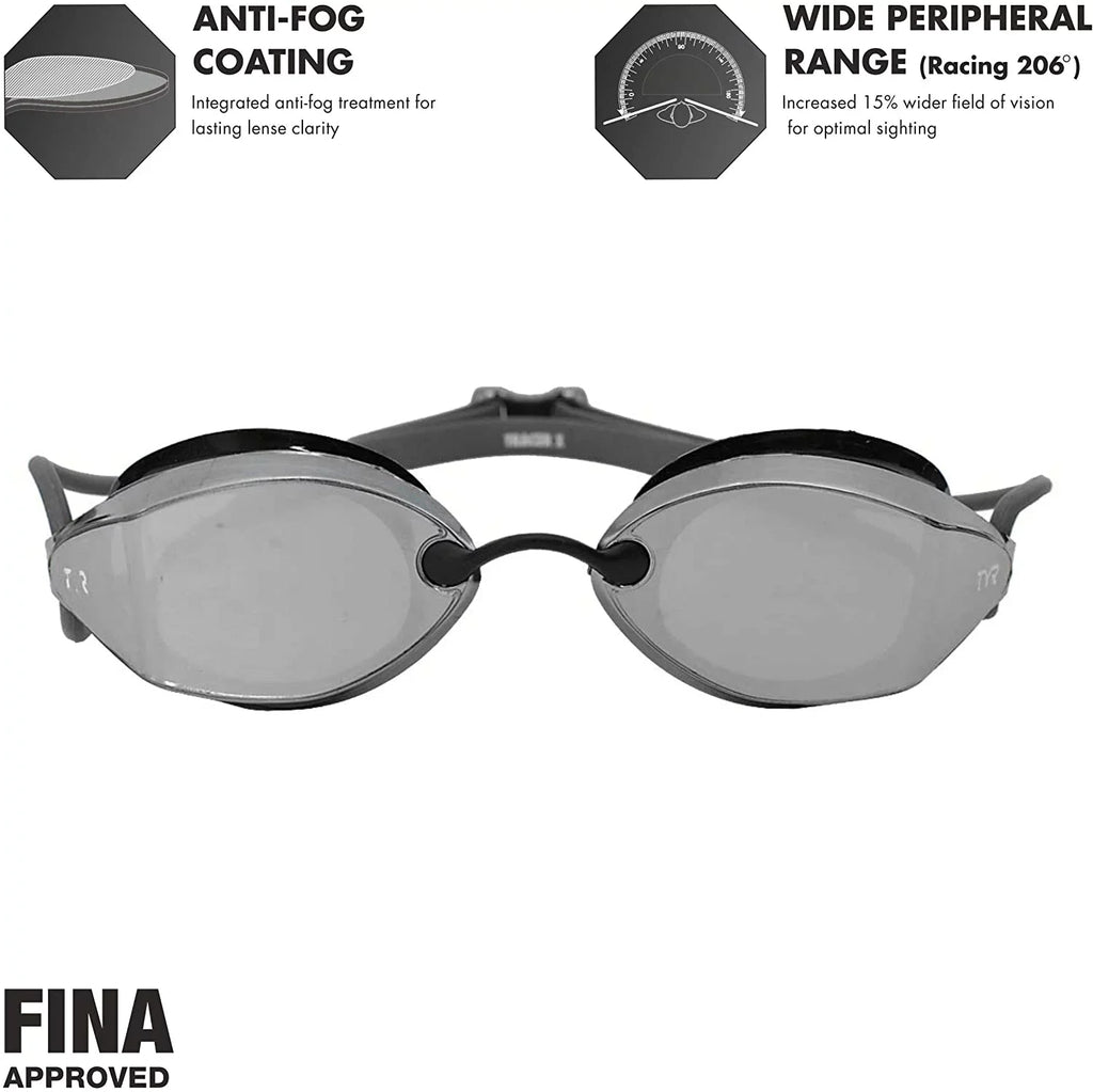 Frame/Silver Lens Gasket/Silver Goggle BLK Tracer TYR Mirror X Metallic Racing Mirrored