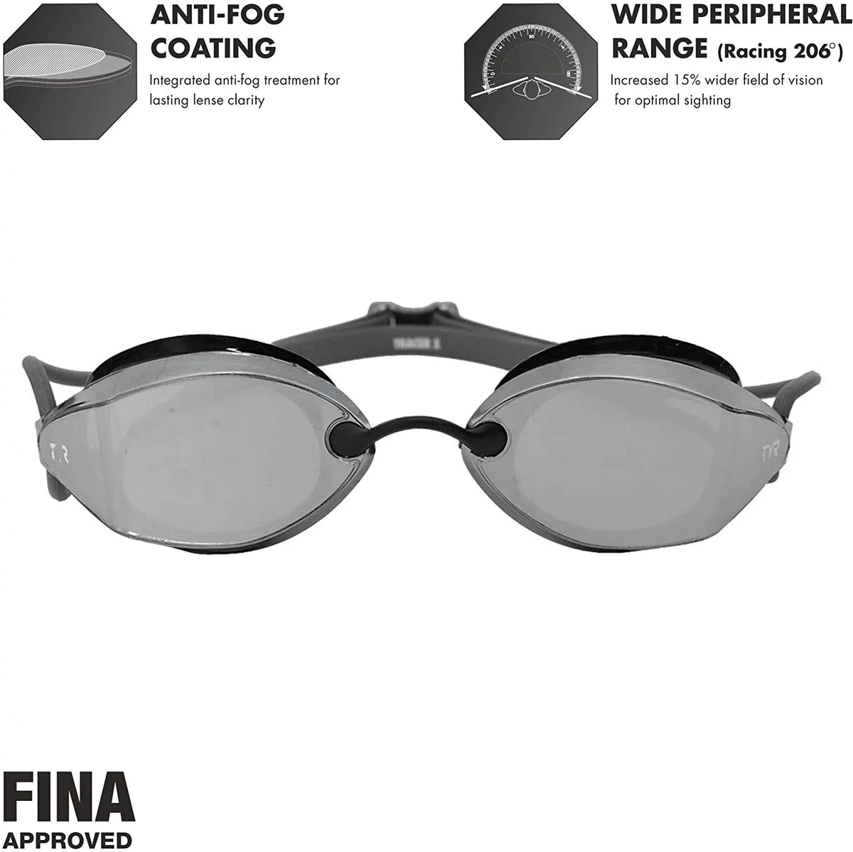 Frame/Silver Lens Gasket/Silver Goggle BLK Tracer TYR Mirror X Metallic Racing Mirrored