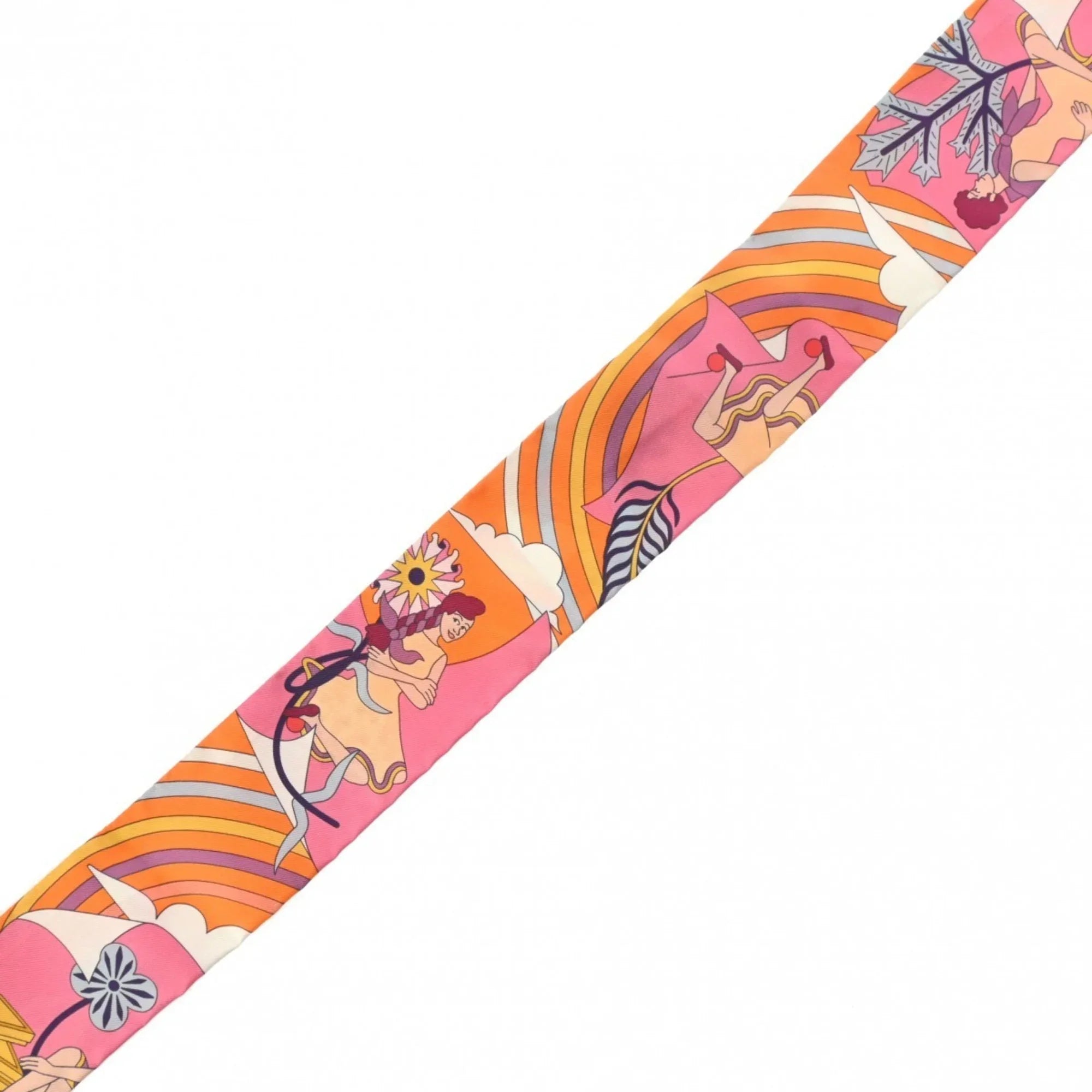 Muffler Volants Twilly (Like Carres HERMES - 100% Scarf Silk Pre-Owned Women's New) Orange/Rose/Mauve