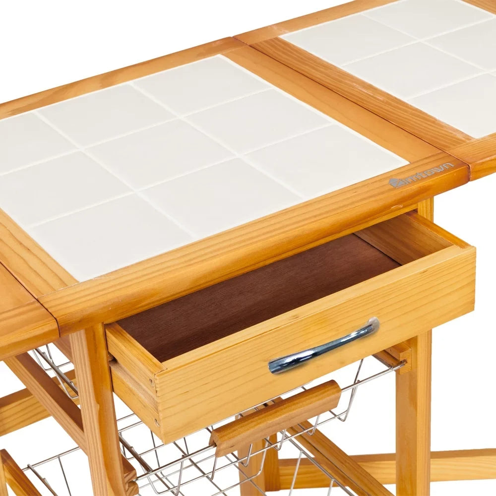 Zimtown Island Rolling Trolley Cart Protable Kitchen Drop Storage Leaf with Drawers Basket,Folding