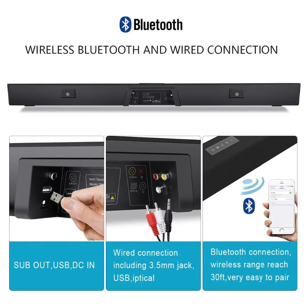 120W System Mount 2.1 Wireless Theater Home Sound SoundBar Bluetooth Wall Control TV 3D Bar Surround SHANNA Speaker Remote