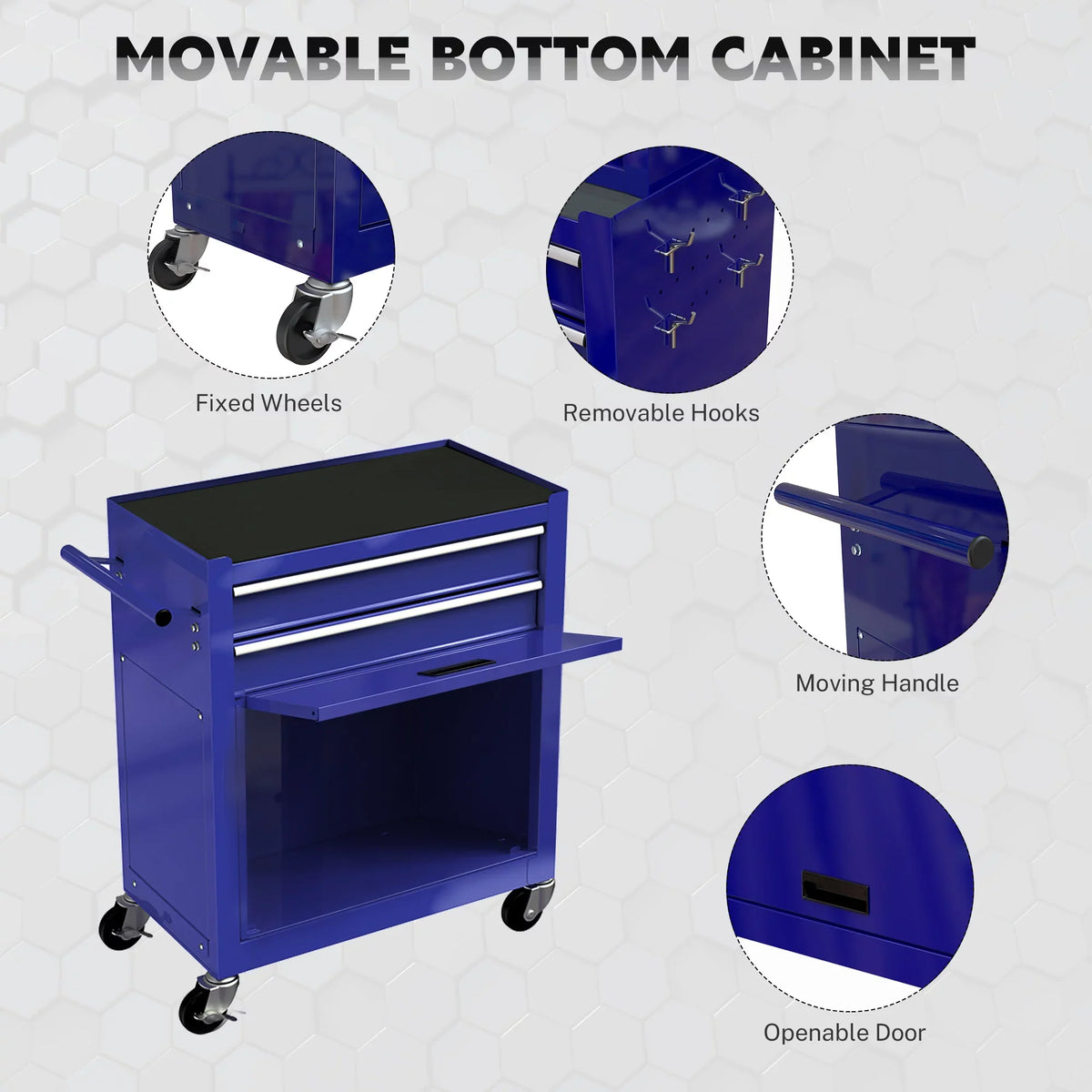 & 2-IN-1 On Hidden Blue Lockable Tool Wheels Cabinet Large Chest Sliding Tool with 8 Tool Drawers, Tool Double Box Organizer Rolling Box, with Drawers, Chest Drawers, Capacity with