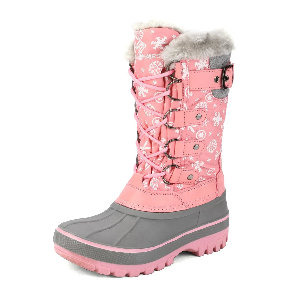 Lace PINK Warm Girls Shoes Winter Ankle Boots Dream Waterproof Snow Size Boys 12 Pairs Boots Up KRIVER-1