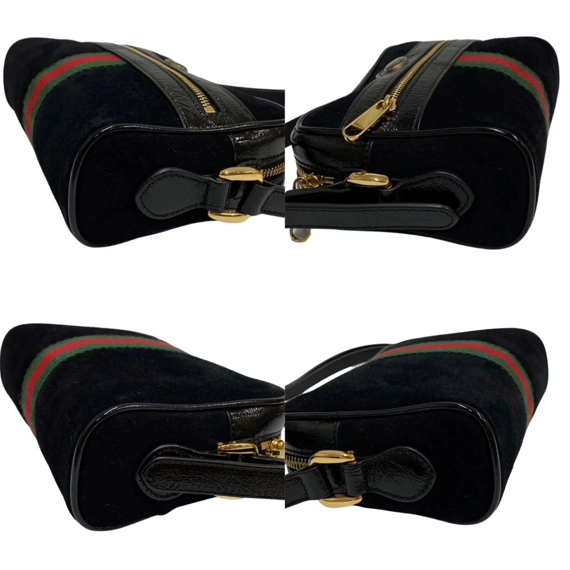 Leather Line Enamel Genuine Black Pre-Owned Shoulder Mini (Good) GUCCI Suede Gucci Sherry Ophidia Bag Hardware GG