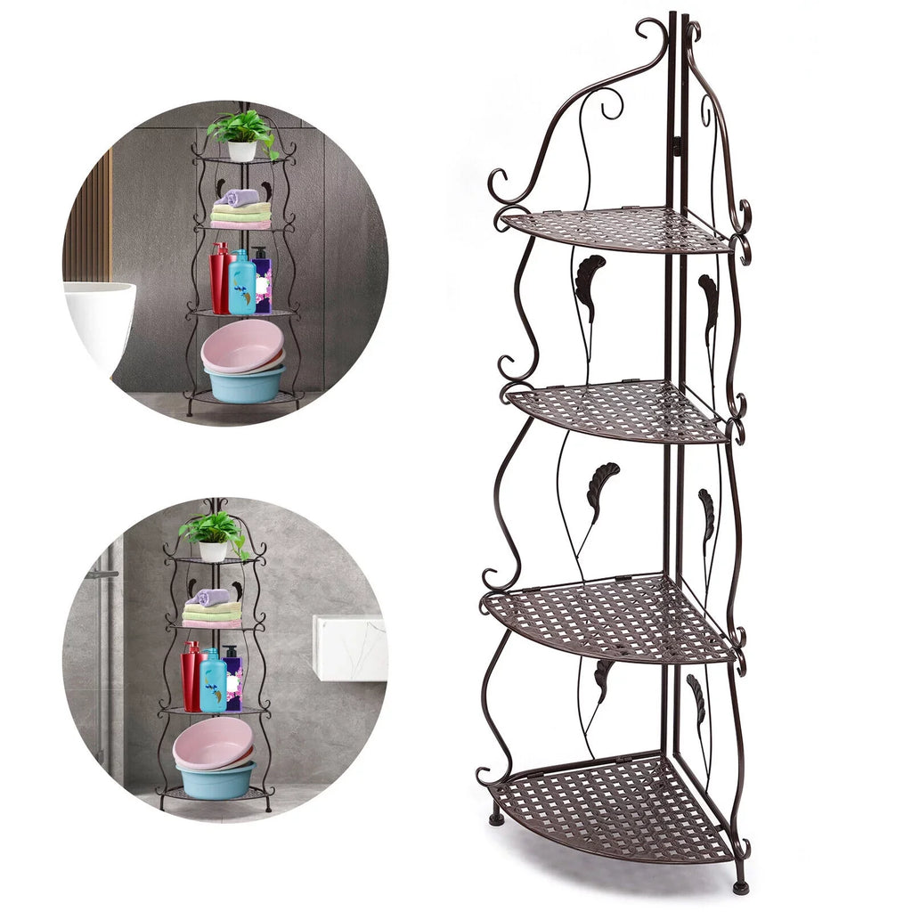 4-Tier Corner Rack Folding Shelf Pot Plant Storage Balcony Stand Flower