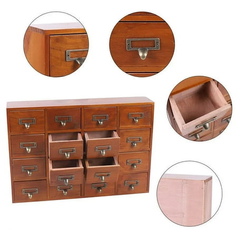 Drawer Desk Organizer Apothecary Wood Drawers Retro Storage Cabinet 16 Box