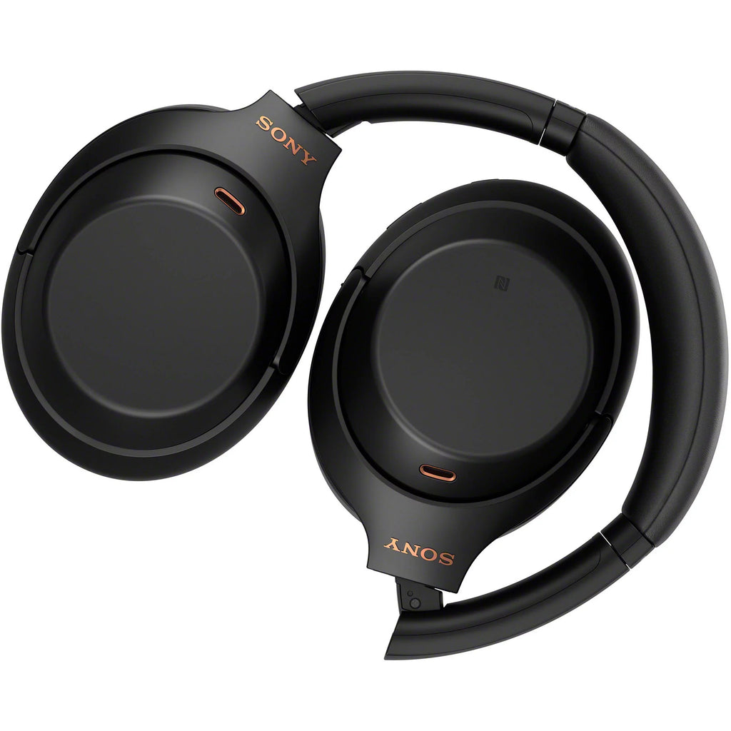 Connection WH-1000XM4 Type-C for Compact Cable, USB Wireless - Headphones Carry Plug Cloth Cable, Sony In-Flight Over-Ear Includes: Case & Microfiber Use, Noise-Canceling Adapter (Black) Cleaning