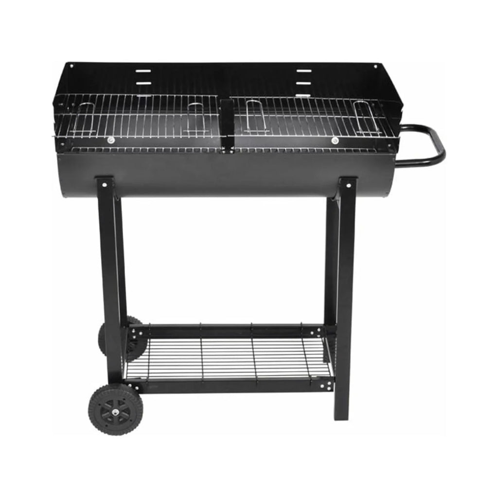 Lower Patio Hiking, Steel Cooking, Length 39.4 Camping Smoking, Picnic, Inch Stand Shelf Wheels Garden, Grilling, Black Charcoal BBQ with Barbecue and for Grill Dcenta Party,