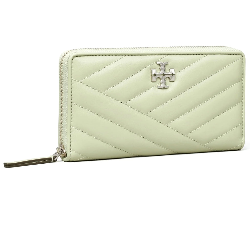 Leather Tory Wallet Zip Chevron Continental Kira Frost) (Pine Women's Burch