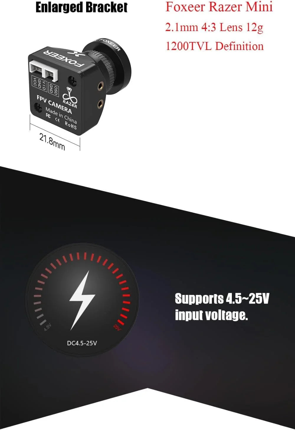 PAL Camera Lens Razer Natural FPV 1200TVL 4:3 SoloGood Mini 125 Switchable Foxeer Degree NTSC Image Definition 2.1mm