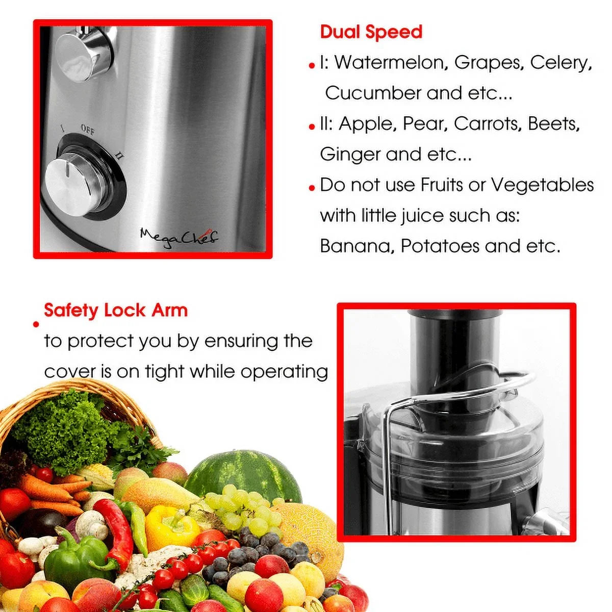 Dual-Speed Juice Wide-Mouth Centrifugal With Silver Machine Megachef Juicer,
