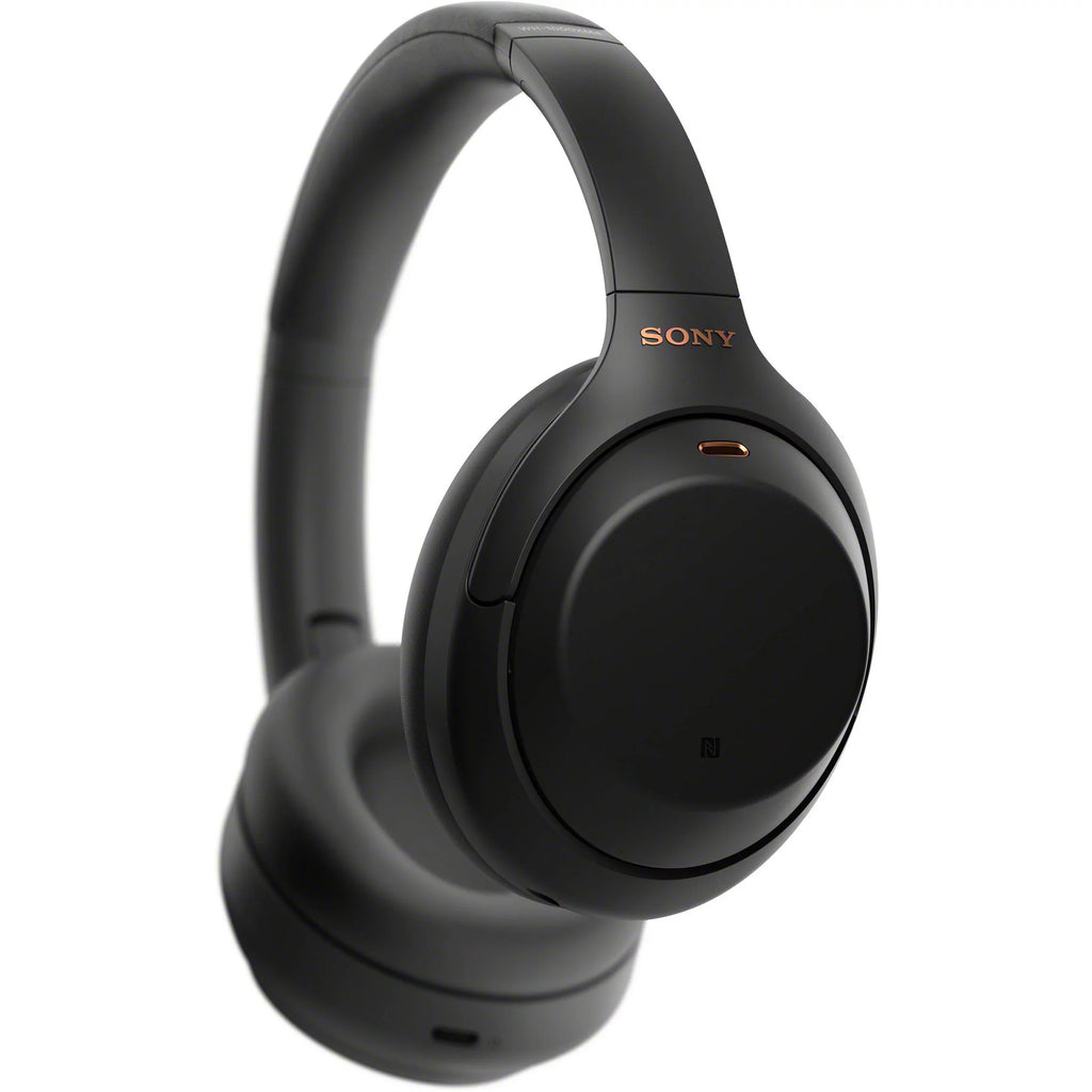 Connection WH-1000XM4 Type-C for Compact Cable, USB Wireless - Headphones Carry Plug Cloth Cable, Sony In-Flight Over-Ear Includes: Case & Microfiber Use, Noise-Canceling Adapter (Black) Cleaning
