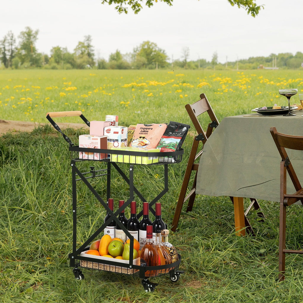 Trolley Storage 2-Tier Metal Utility Cart, Rolling Multifunction