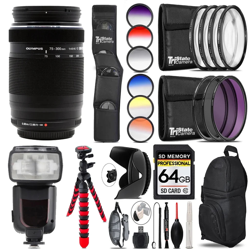 M.Zuiko f/4.8-6.7 Filter II More- ED 64GB Accessory Olympus Digital Kit & Lens+13 Piece 75-300mm