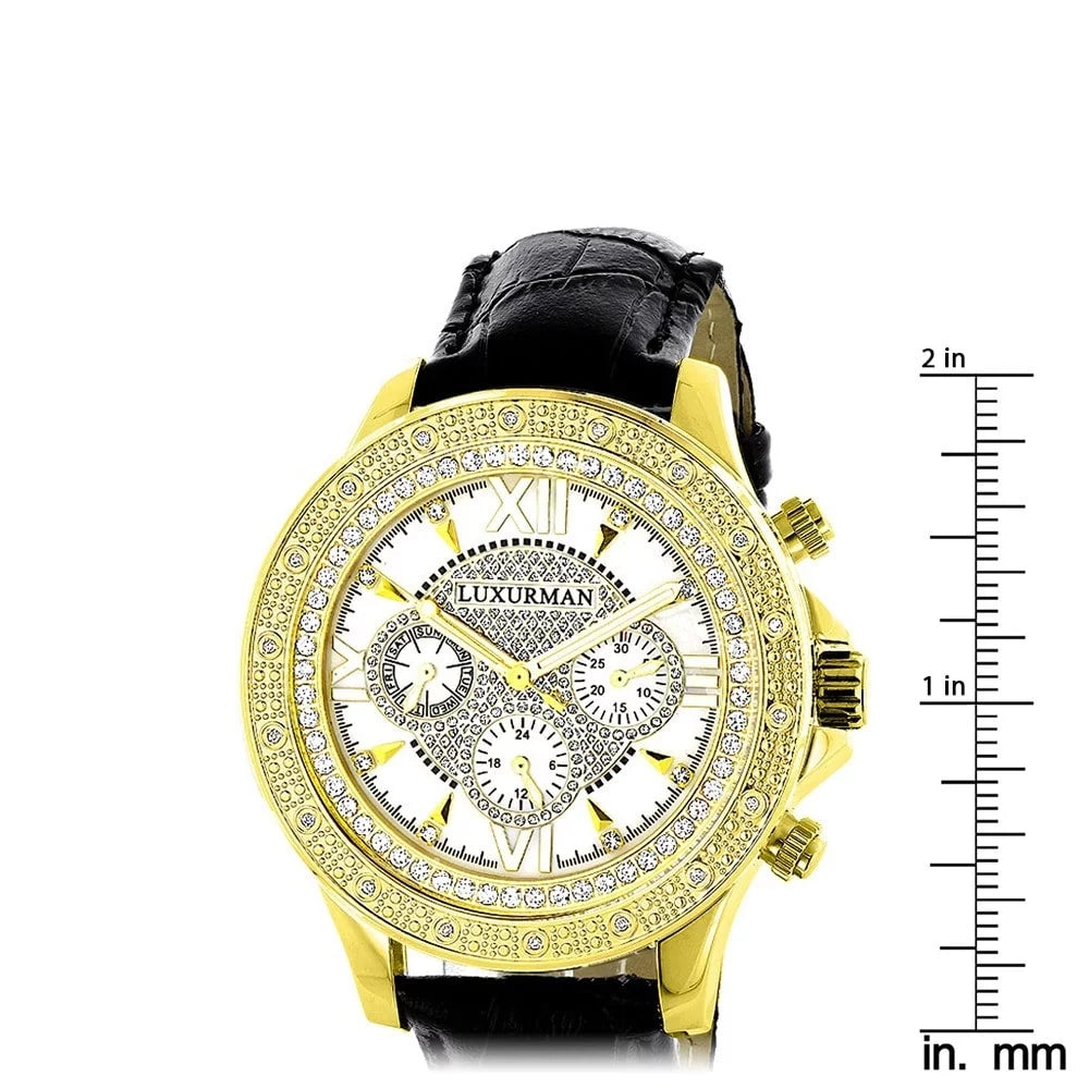 Two Men's Watch with Leather Straps Diamond Extra Black
