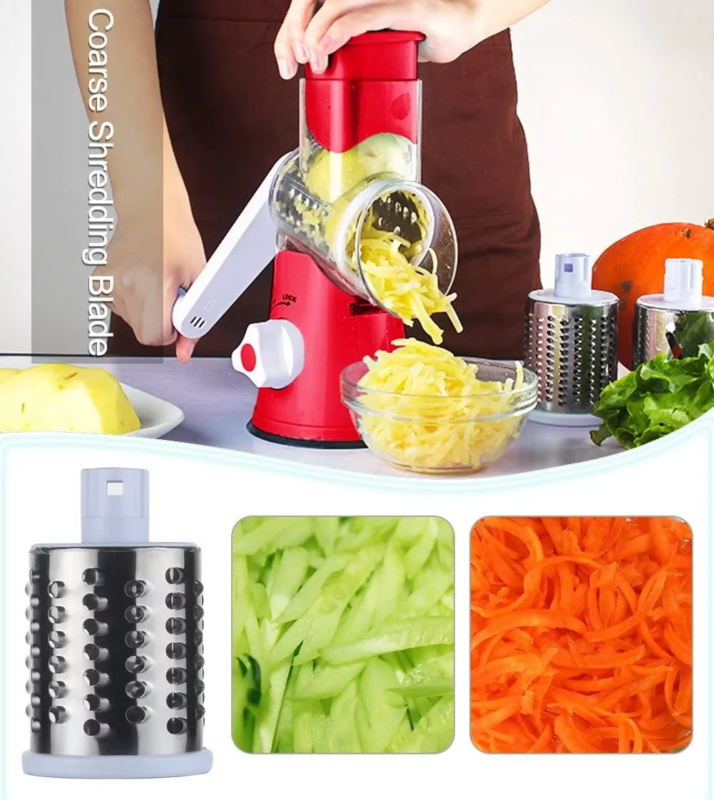 with Slicer red) Grater Drum and Manual Vegetable Bladea 3 Rotary Peeler Shredder- Nut Cheese Cleaning (White Ourokhome Grinder Brush