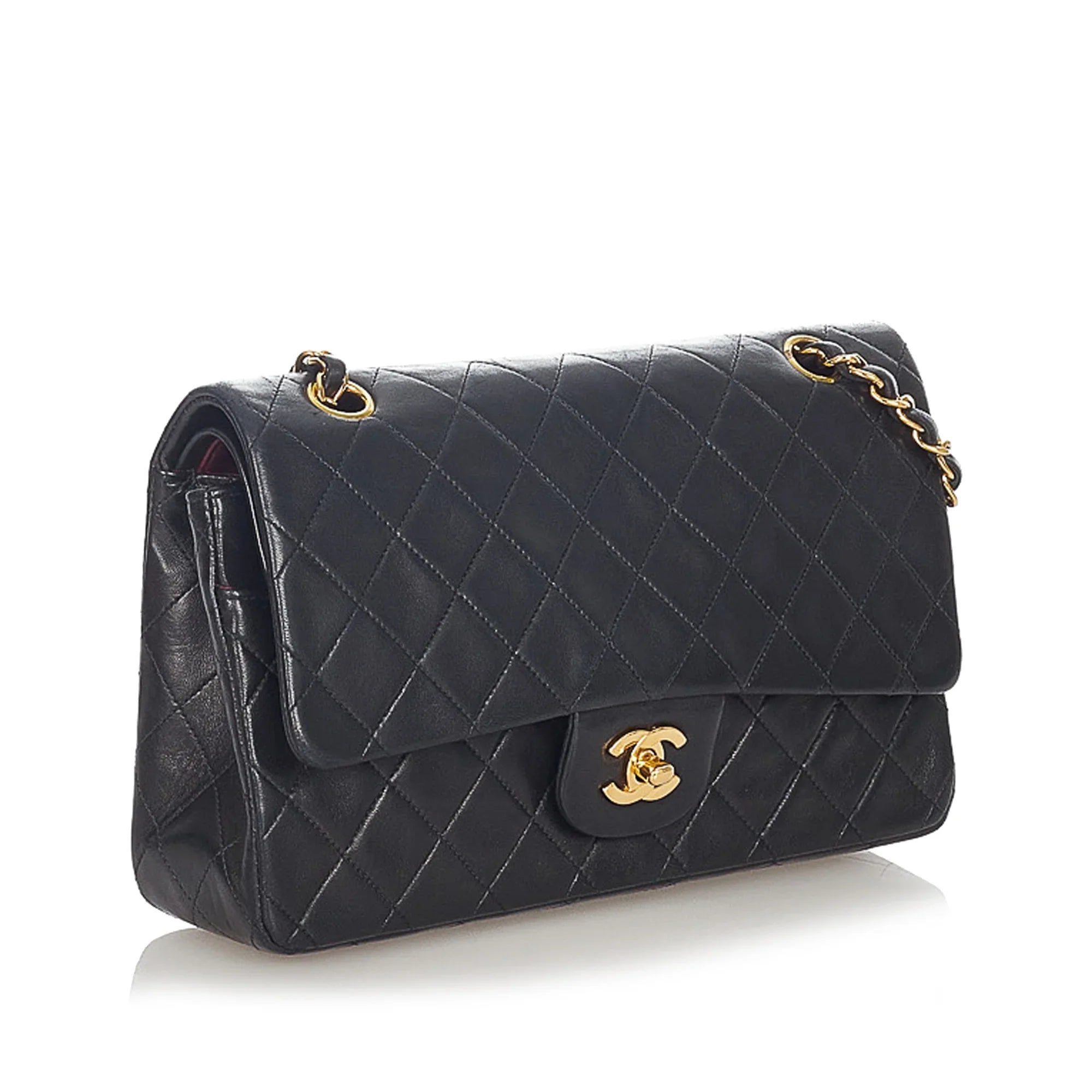 Classic Shoulder Lambskin Women Bag Pre-Owned (Good) Leather Double Black Small Bag Flap Chanel