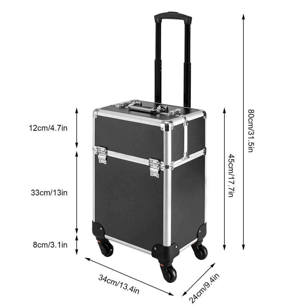 Rolling Cosmetic Case Beauty Hairdresser Wheels Organizer Tool Barber Salon Trunk Train Luggage (Black) Case Trolley, Box Makeup Nail Lockable Stylist Travel Swivel Cart with