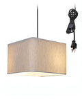 Oatmeal Shade, Square Plug-In Swag 14"w Corner Light Black Pendant Rounded 1 Drum Cord