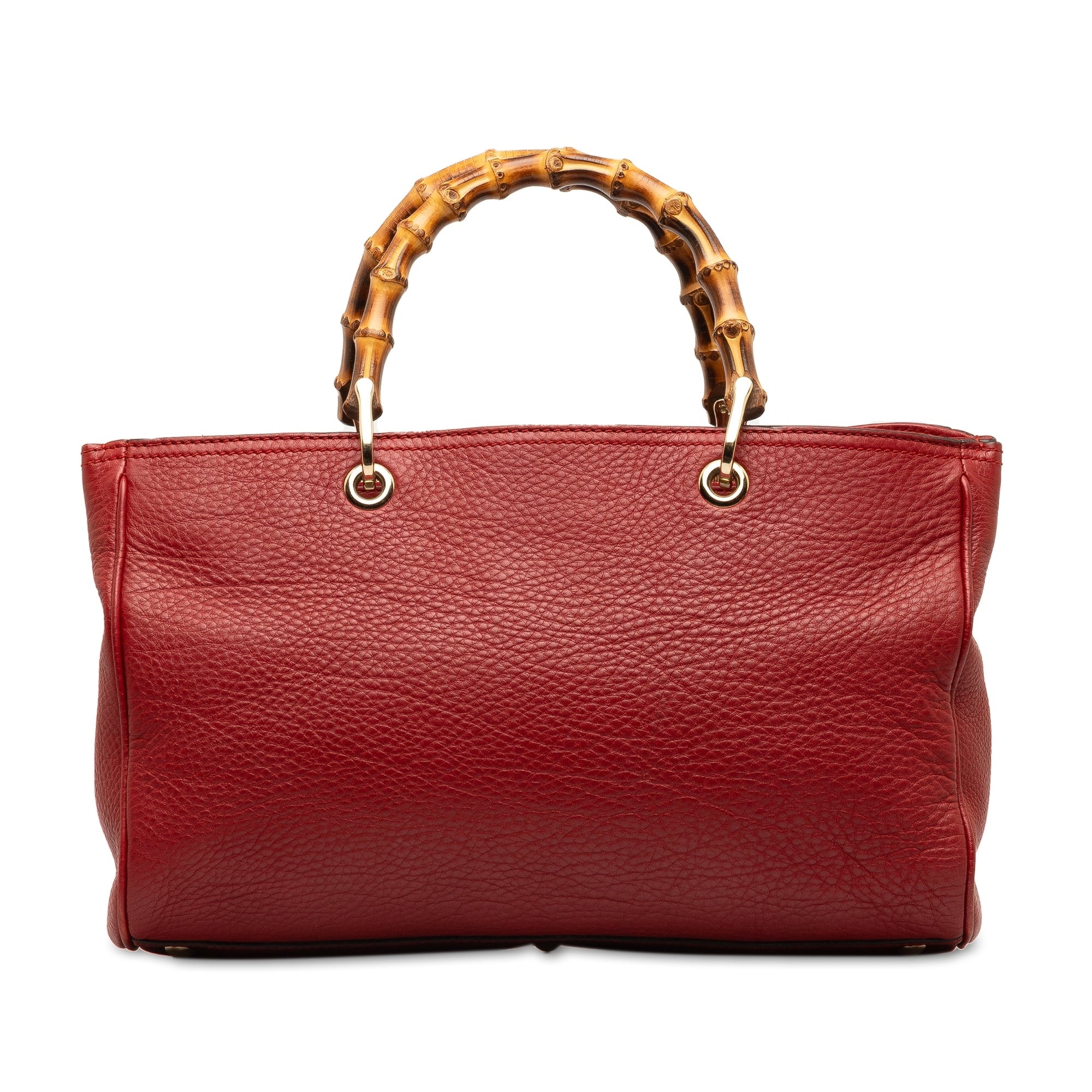 Leather Gucci Calf Authenticated Satchel Shopper Pre-Owned (Good) Unisex Red Medium Bamboo