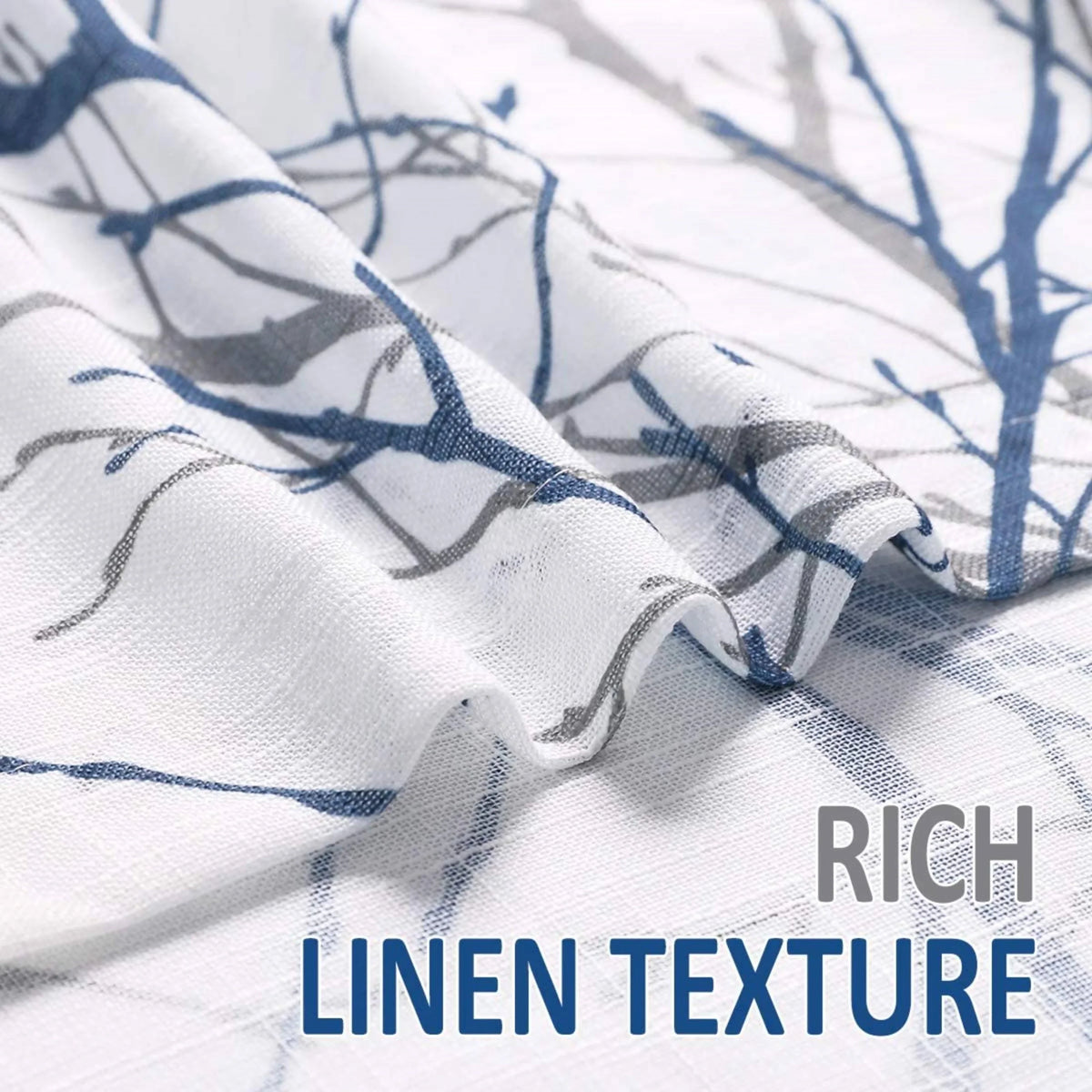 Gray Set Linen Sheer Decoultimatex Textured Room White Tree Panels Sheer Window Semi Drapes Living for 52"x84"x2 Curtain Blue for Branches Print Bedroom, Curtain Grommet,