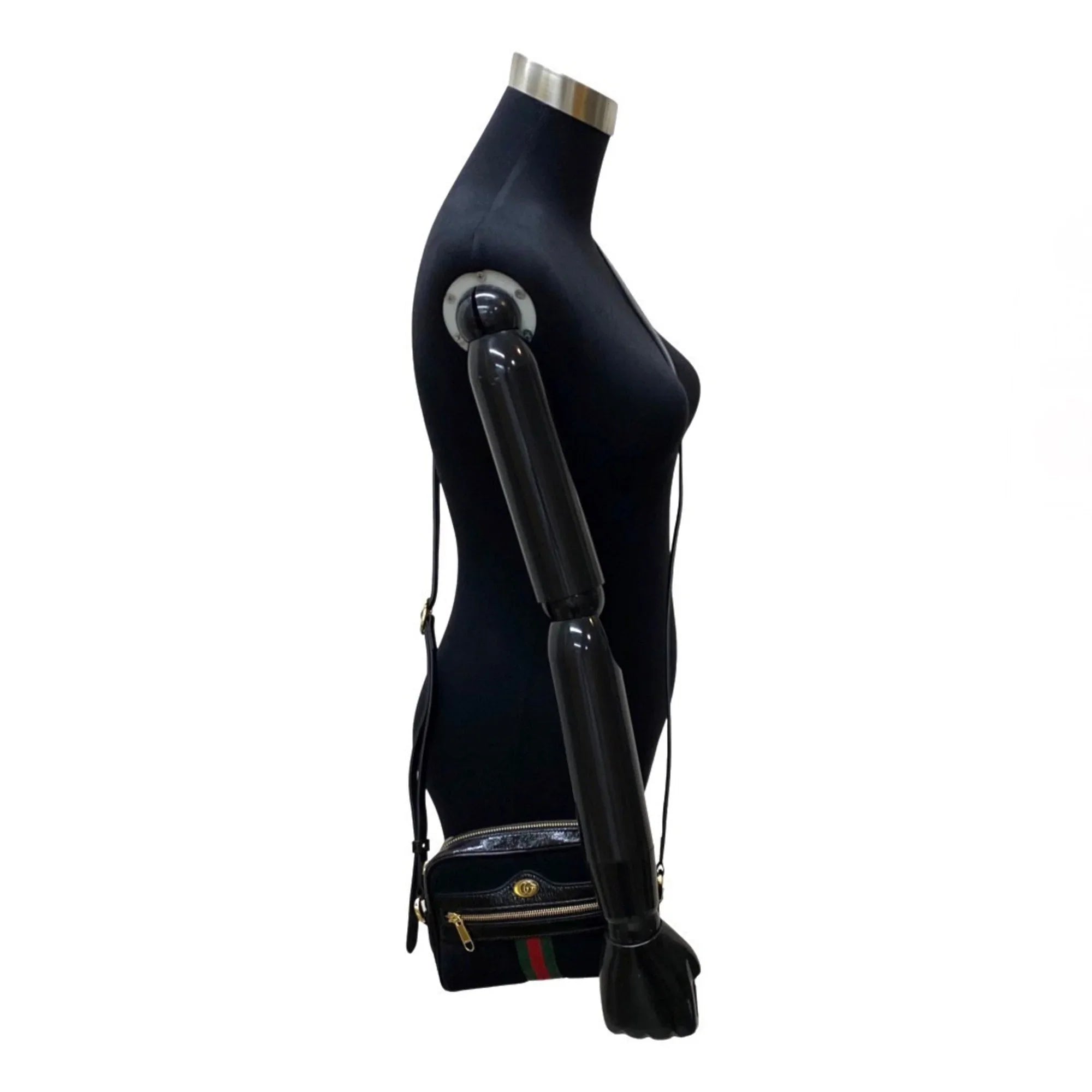 Leather Line Enamel Genuine Black Pre-Owned Shoulder Mini (Good) GUCCI Suede Gucci Sherry Ophidia Bag Hardware GG