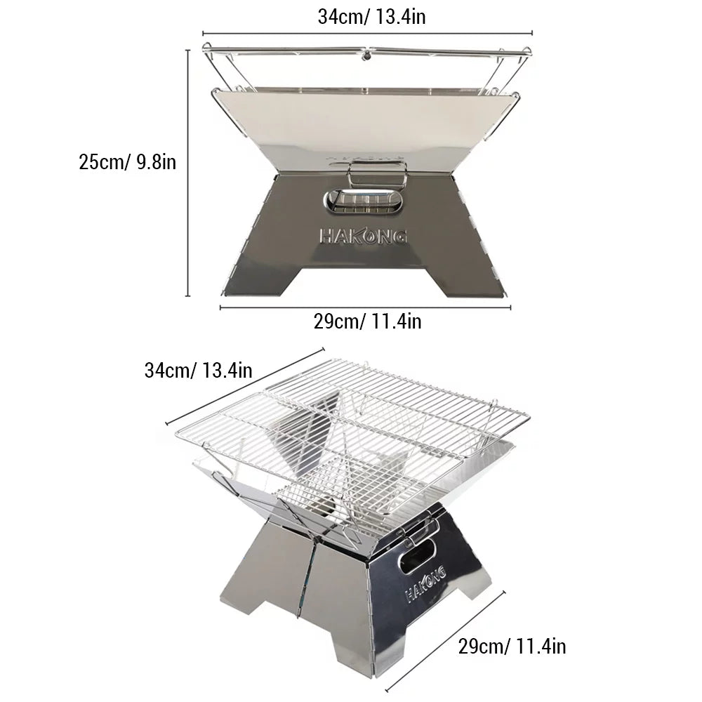 for Traveling Foldable BBQ Picnic Steel HAKONG Design Portable Grill and Stainless Perfect Barbecue