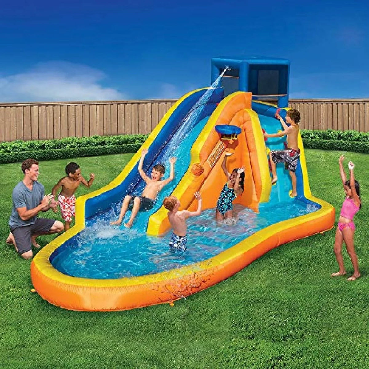 Slide Water Sprinkler (14 with 8 Hoop Wave Long Huge and Banzai Feet Inflatable by Basketball Feet - in Pool Kids Built High)