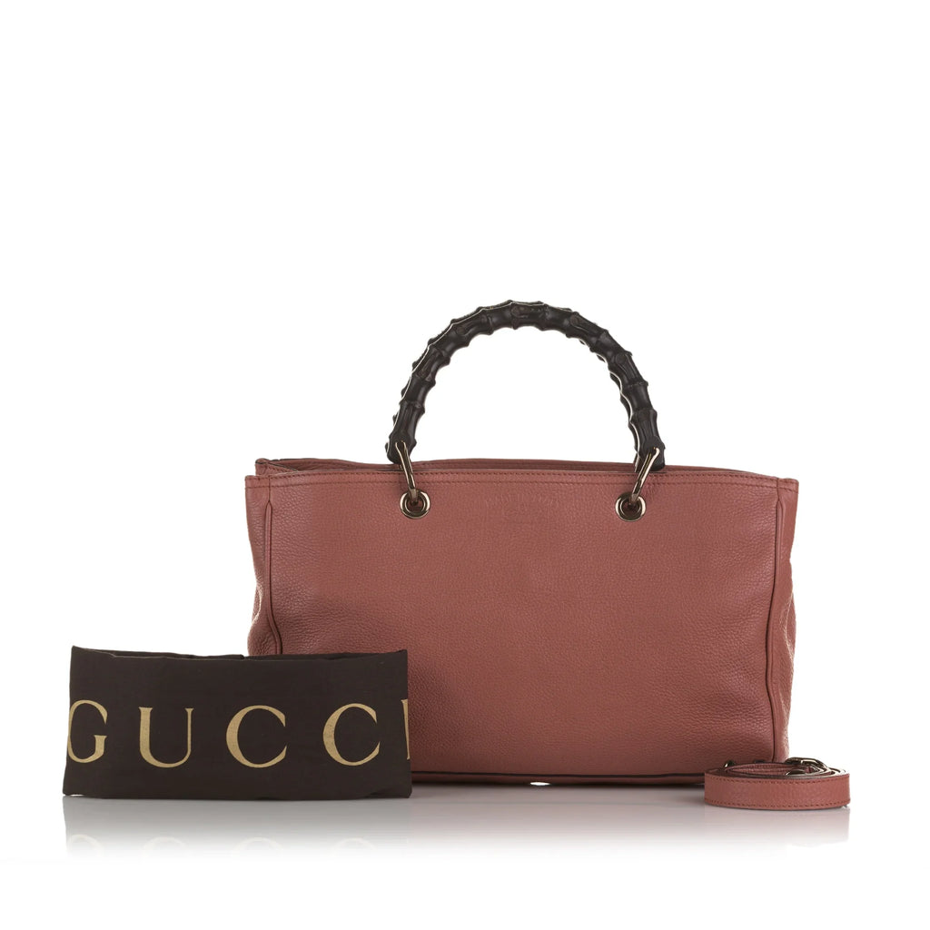 (Fair) Pink Calf Authenticated Unisex Bamboo Leather Gucci Pre-Owned Satchel Shopper