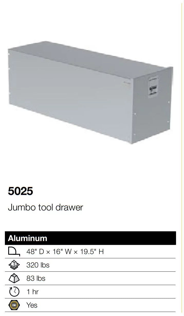 320 Drawer, 5025 Capacity, 19"h, x Tool lbs 48"d x Aluminum, Jumbo 16"w