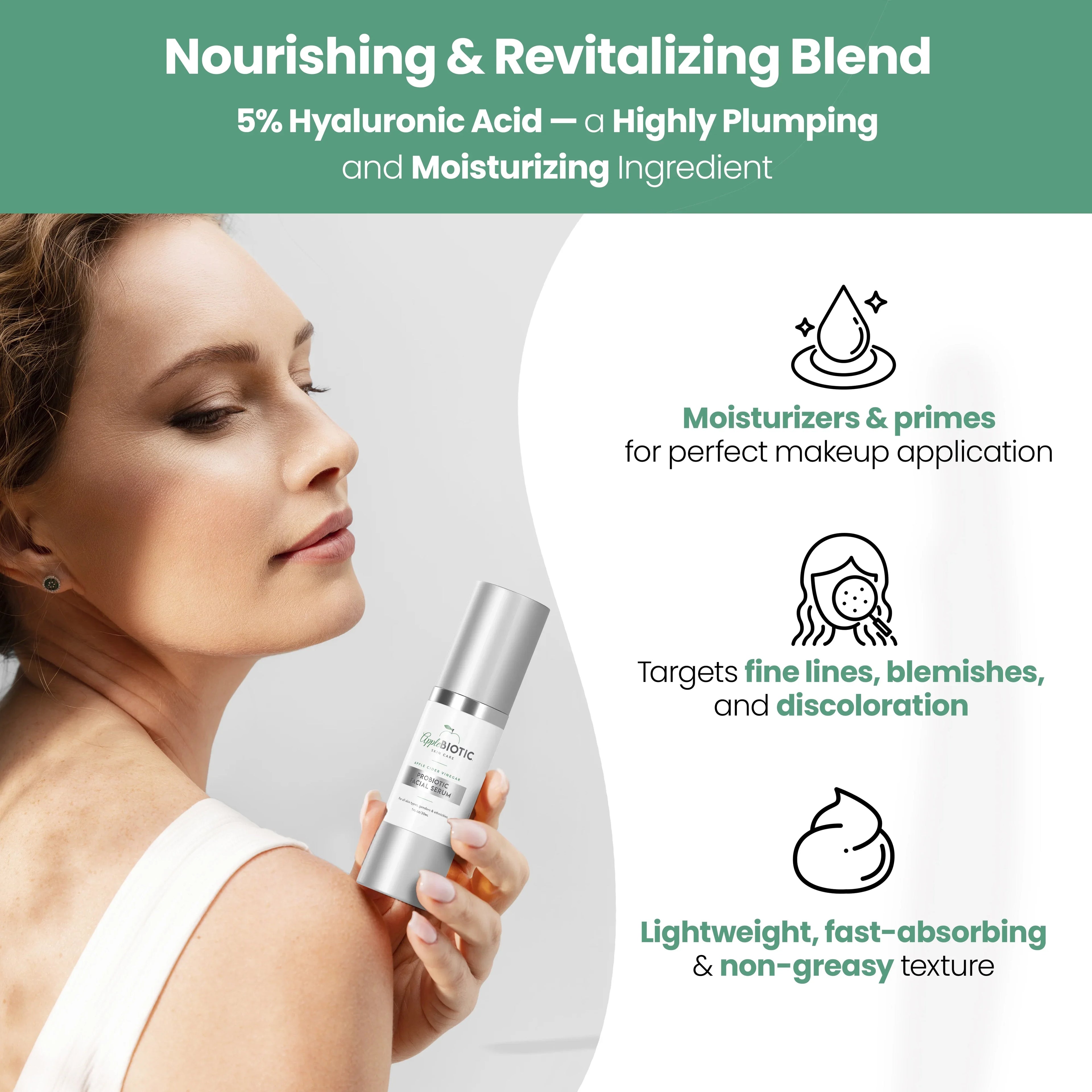 Vinegar Acid Applebiotic with Facial Apple Serum Hyaluronic Probiotic Cider