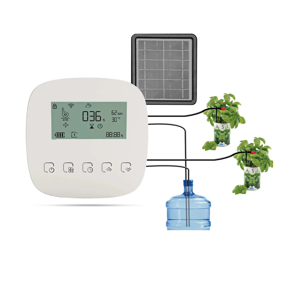Pump System with Time Panel/ Programmable Watering Control Charging USB for Automatic Arealer WiFi/ Built-in Voice/ System Dual Manual Battery Solar Watering Home Compatible Device Watering Smart