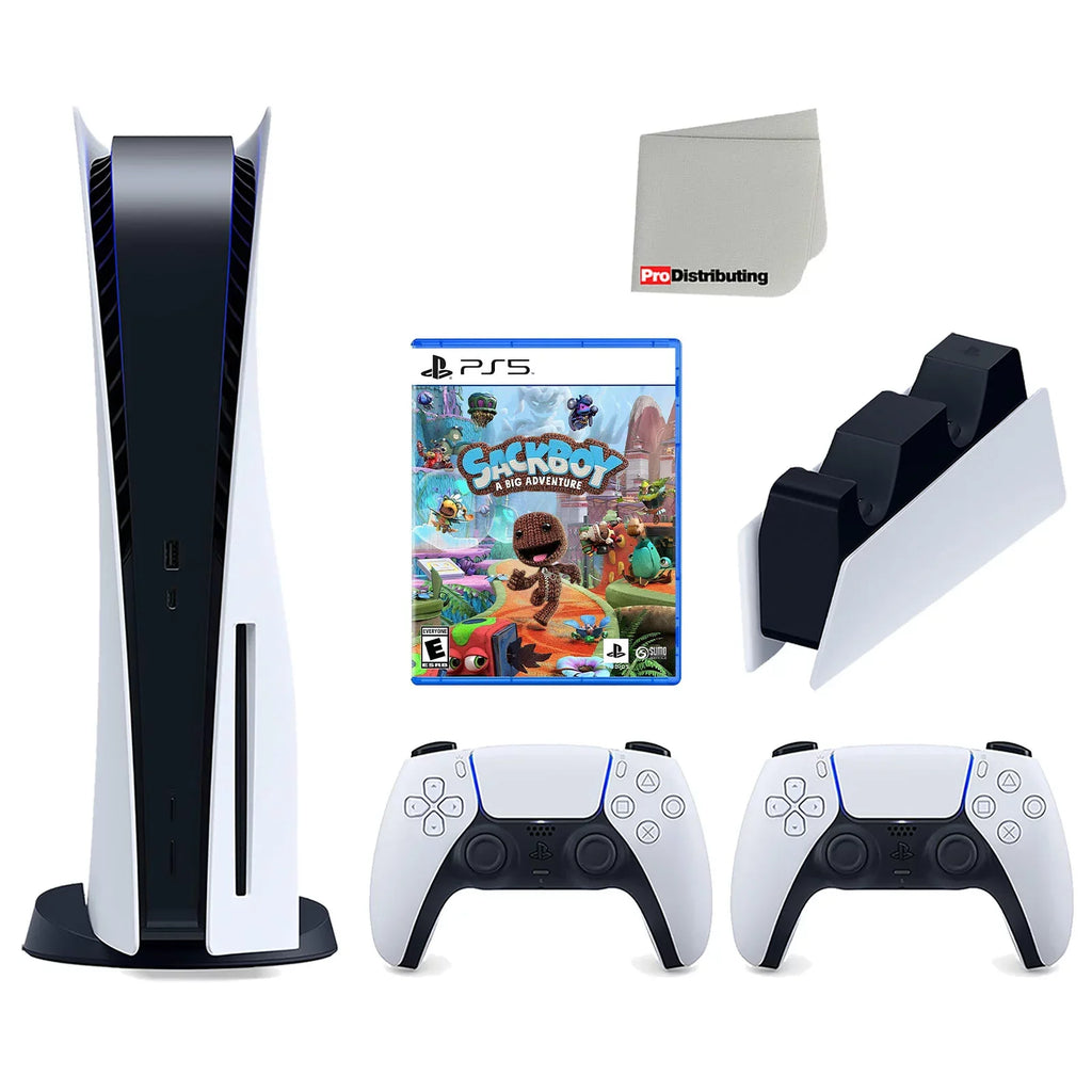 with Sackboy: and Sony Cleaning 5 Version Charging Controller, with A Station Bundle Extra Big Console DualSense Adventure White Cloth Disc Playstation