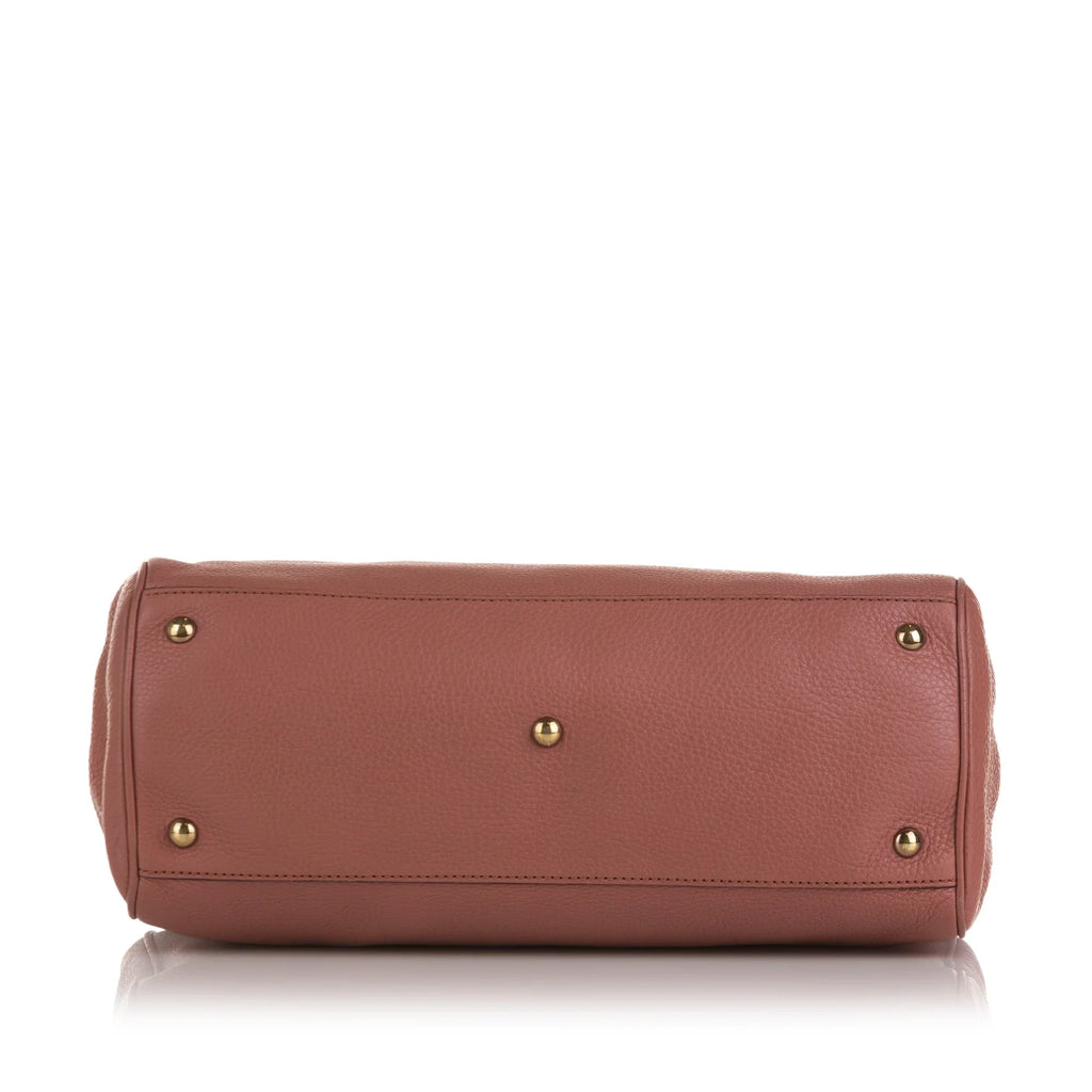 (Fair) Pink Calf Authenticated Unisex Bamboo Leather Gucci Pre-Owned Satchel Shopper