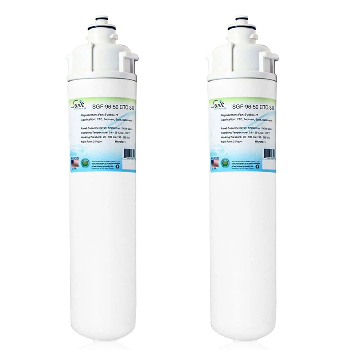 for Swift Made Water CTO-S-B Filter SGF-96-50 Filters 2) in EV9693-71, USA Compatible (Pack of Commercial Green