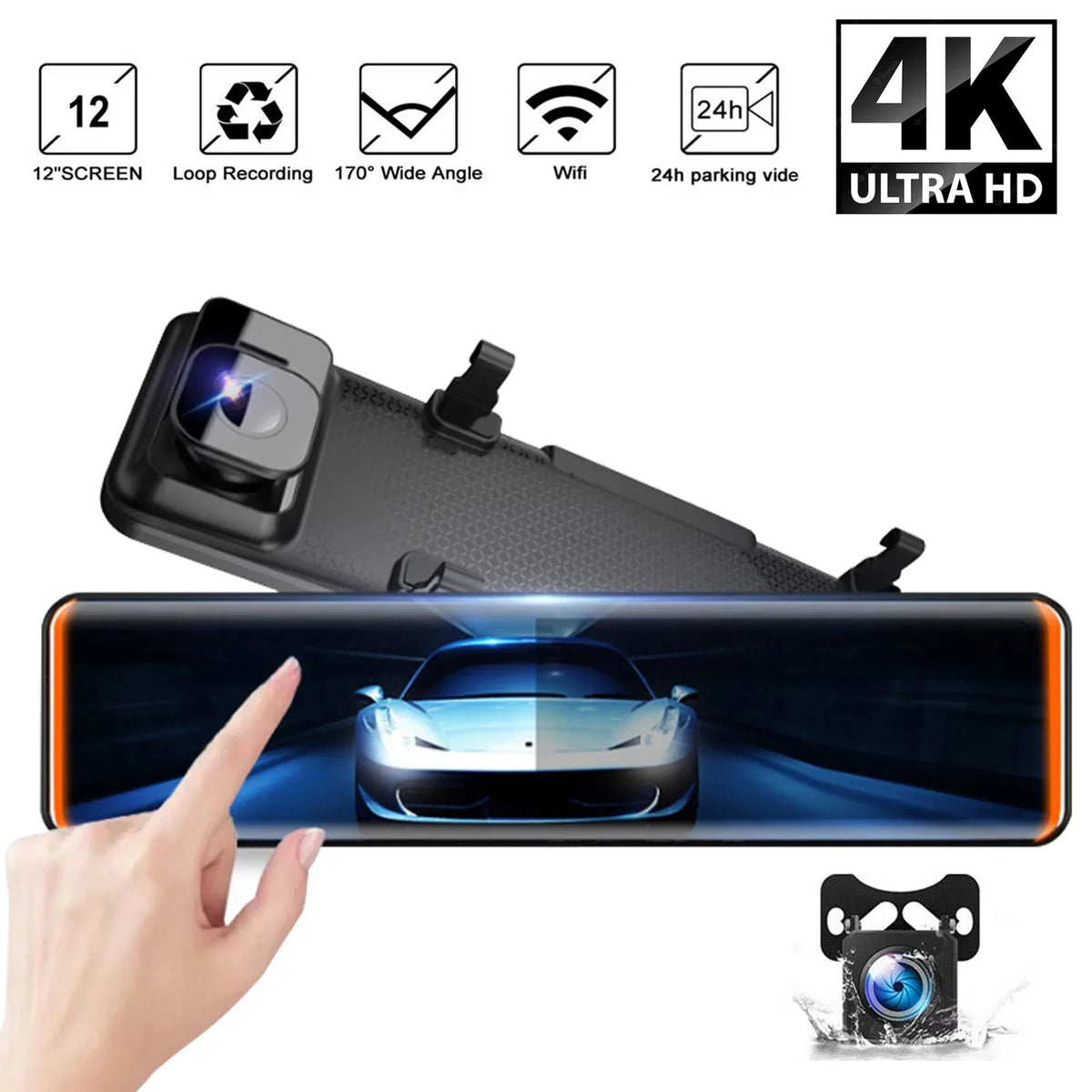 Recorder 12"Dual Kits Mirror Night Car Camera Cam Dash View Rear Video DVR GPS