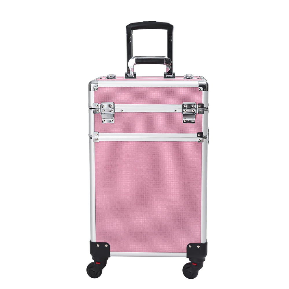 Trolley Zeng Makeup Case,Pink Train Rolling Case Drawers with Case Makeup